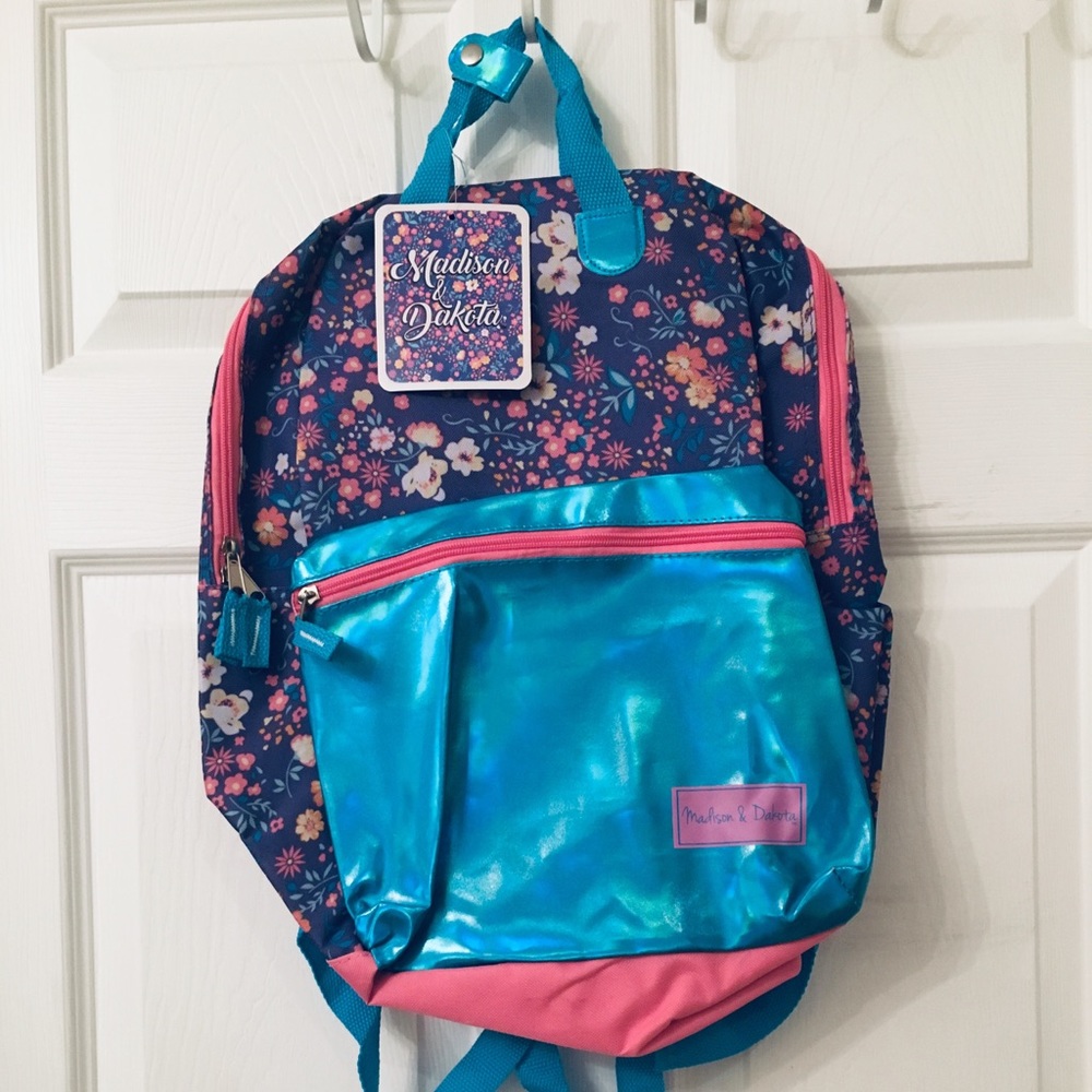 NWT girls backpack pretty teal with floral design